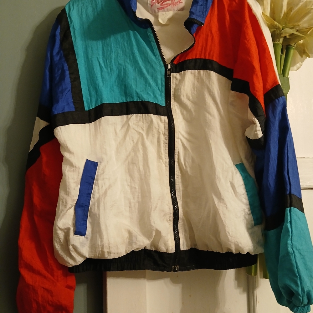 Vintage Colorblock Jacket Vtg Nylon Jacket Windbreaker SHELL SHOCK Zip